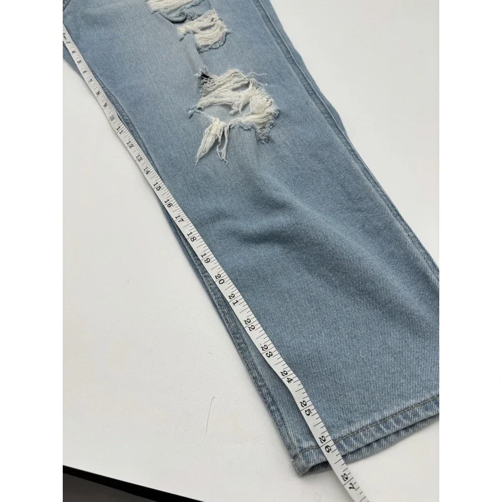 Hollister Ultra High Rise Mom Jeans W32 L27 Distressed Ripped Light Wash 15R